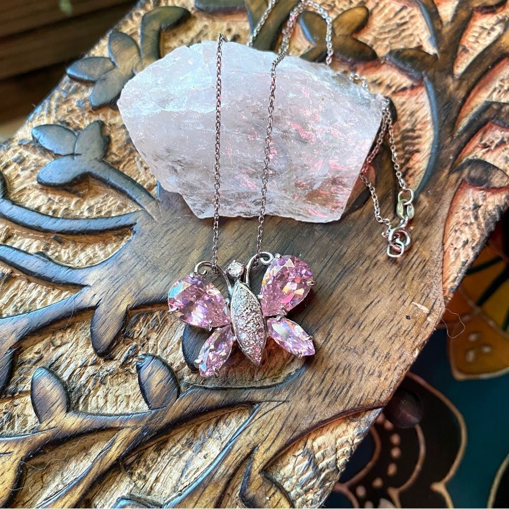 Butterfly Pink CZ Sterling Silver Necklace